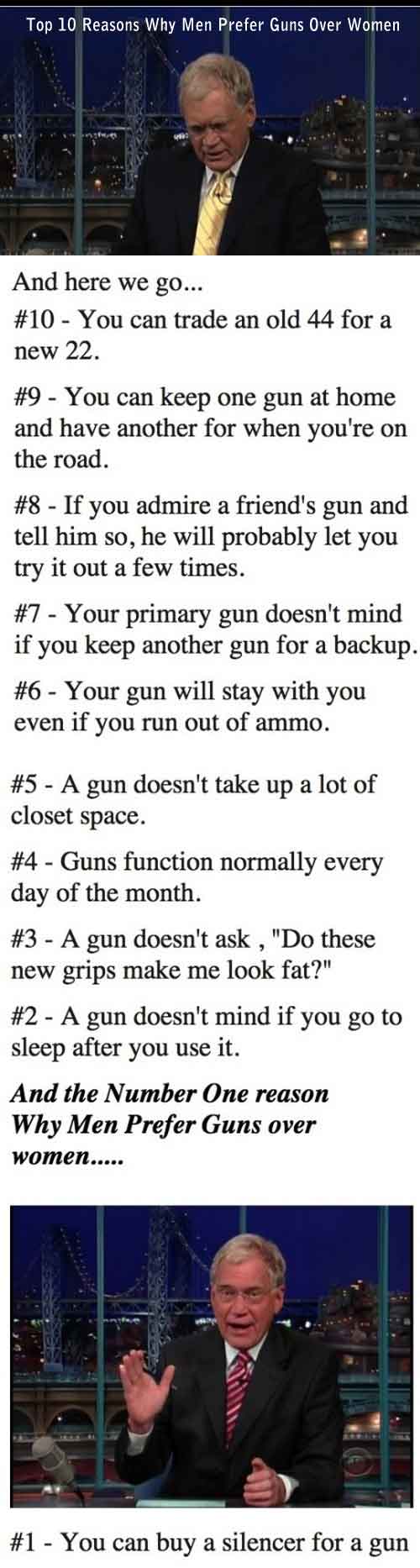 Top 10 Reasons Why Men Prefer Guns Over Women Funny Pictures Quotes Pics Photos Images