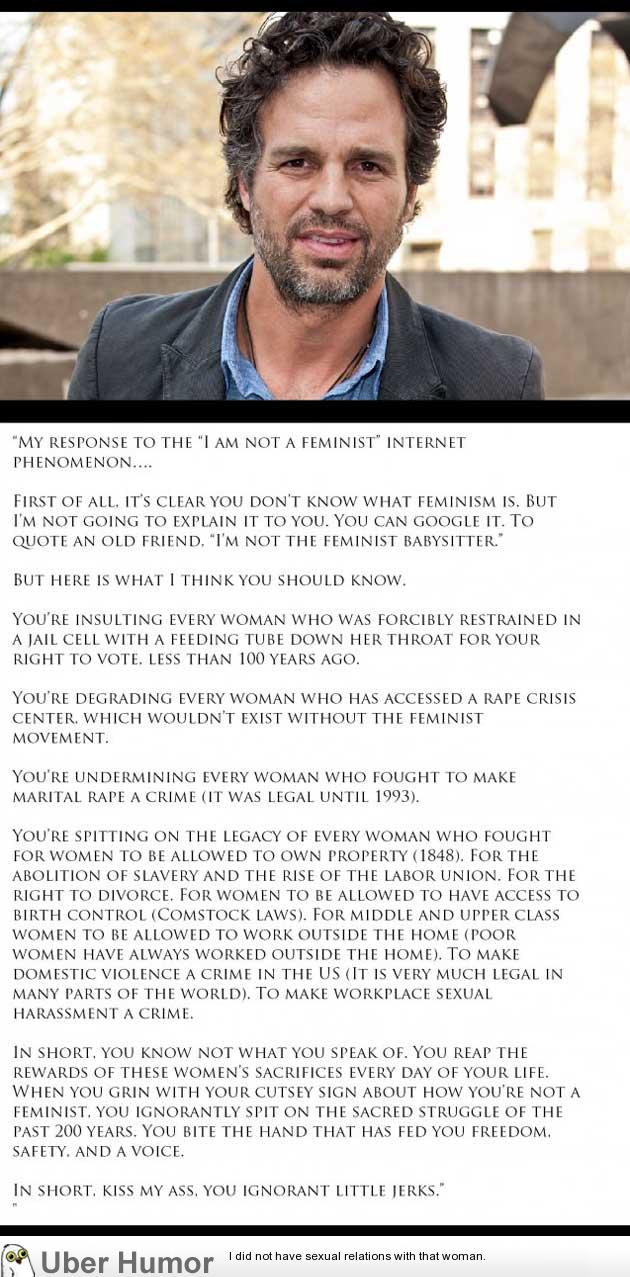 Mark Ruffalo on Feminism | Funny Pictures, Quotes, Pics, Photos, Images.  Videos of Really Very Cute animals.