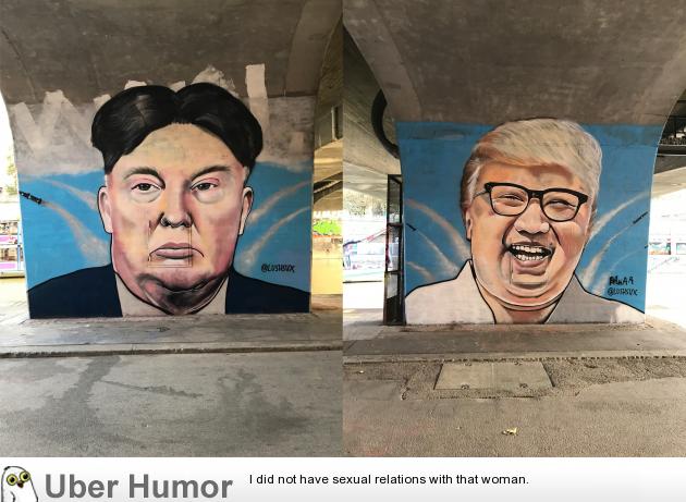 Trump & Kim Jong-un hairswap graffiti in Vienna | Funny Pictures ...