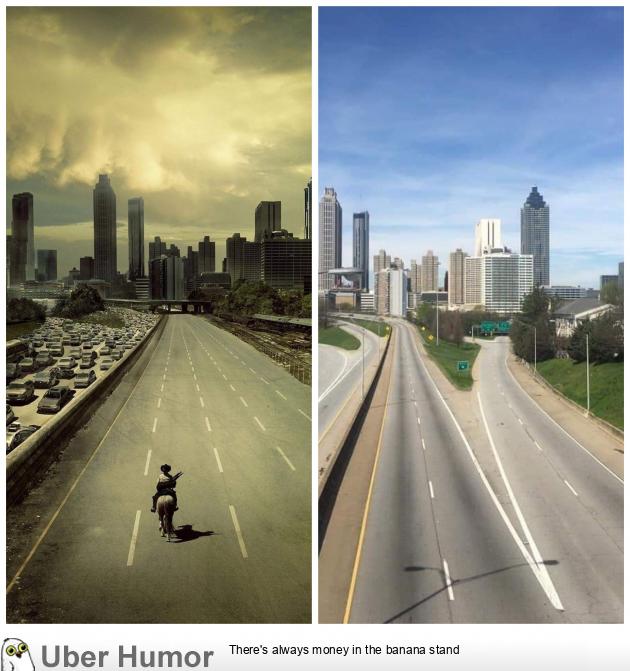 The walking dead poster VS the actual Atlanta highway yesterday.  Funny  Pictures, Quotes, Pics, Photos, Images. Videos of Really Very Cute animals.